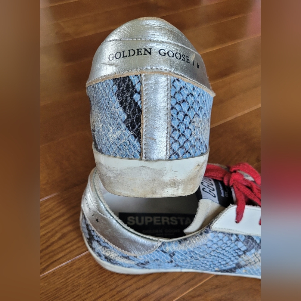 Golden Goose Superstar Light Blue and Gray Python-Effect Sneakers. - Picture 5 of 13